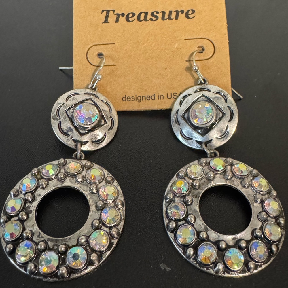 Silver Earrings with Iridescent Accents